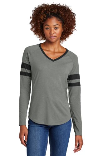 Ladies Halftime Stripe Long Sleeve V-Neck Tee